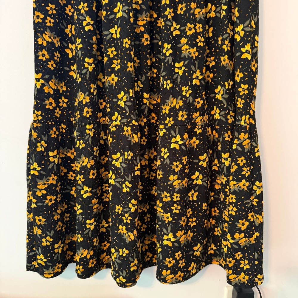 Free People Boho Floral Tiered Maxi Dress Black Yellow Womens Large - Picture 2 of 8